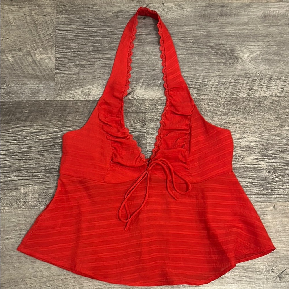 Red Halter Top with Ruffle Detail